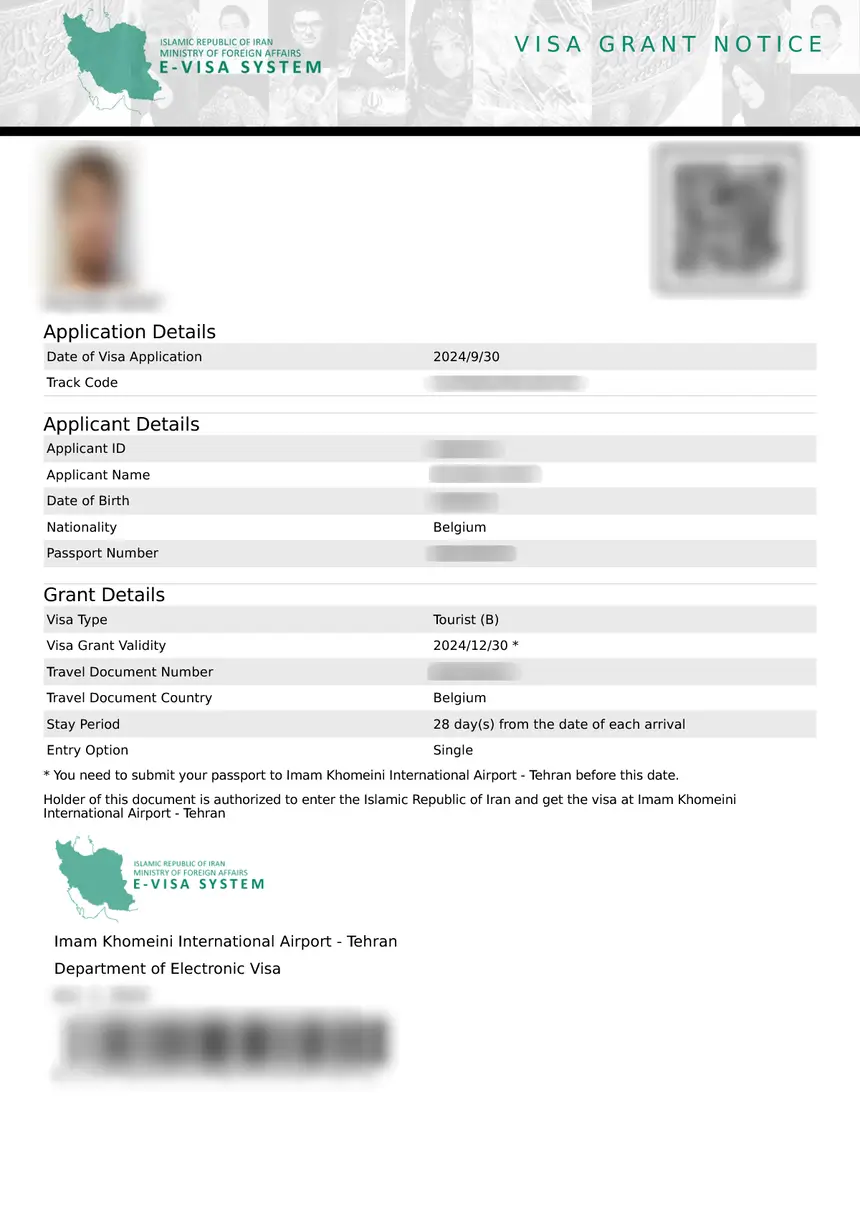 Exemple visa Iran